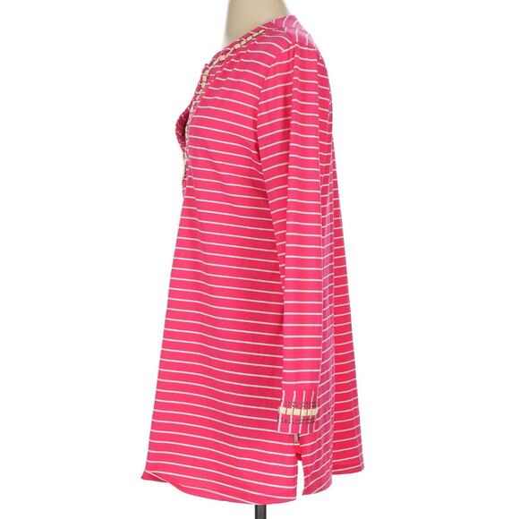 ST. JOHN Silk Blend Pink Striped Embellished Top Tunic Mini Dress Size Small EUC - Picture 4 of 6